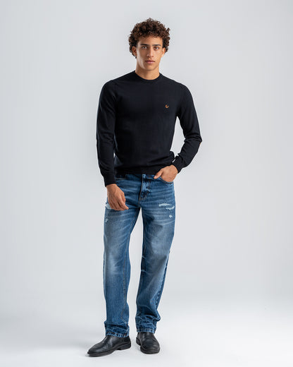 Men's Wool Black Pullover With small embroidery
