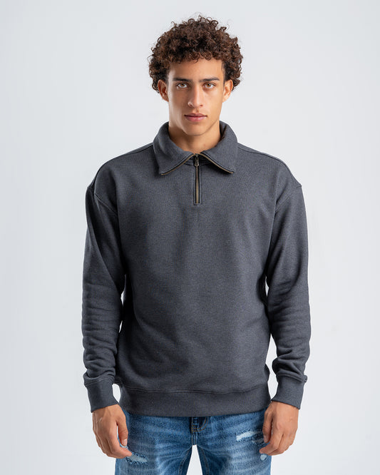 Dark Gray Sweatshirt with zip-up collar