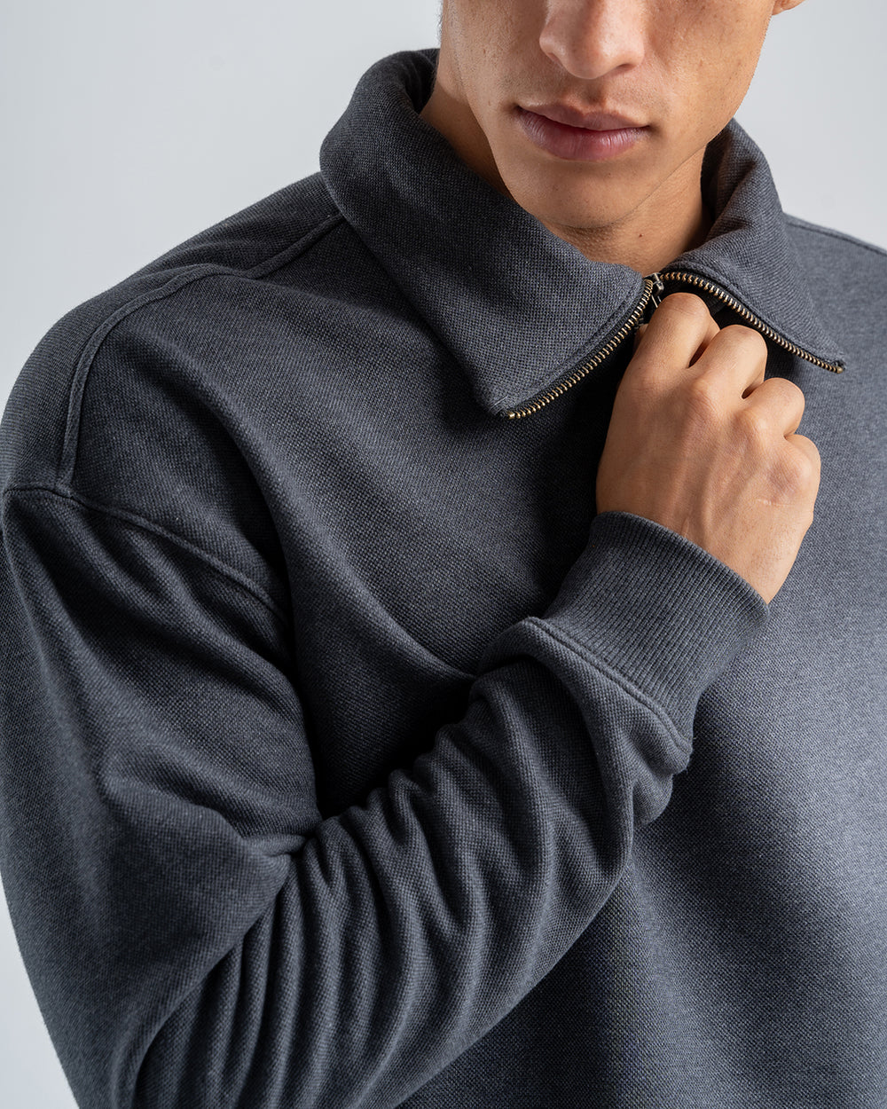 Dark Gray Sweatshirt with zip-up collar