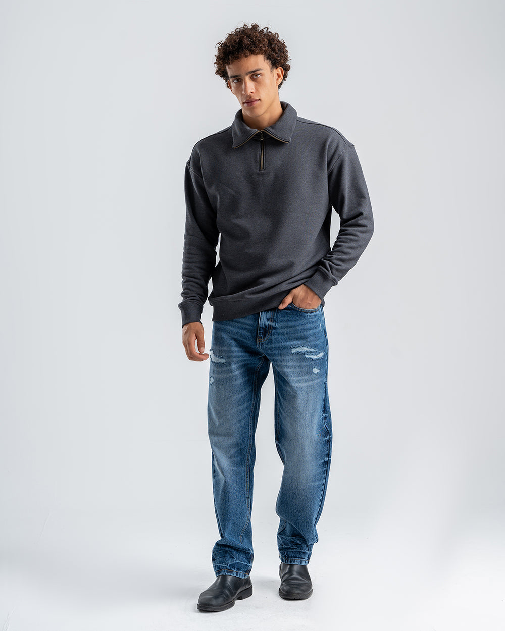 Dark Gray Sweatshirt with zip-up collar