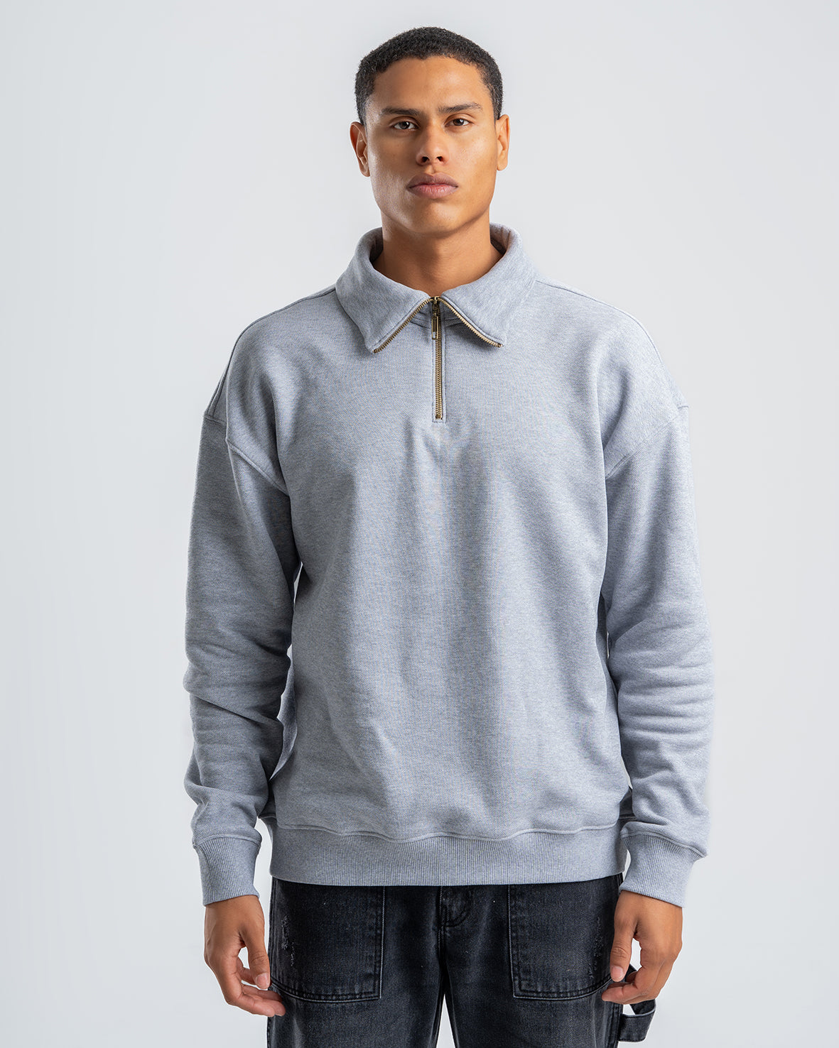 Gray Sweatshirt with zip-up collar