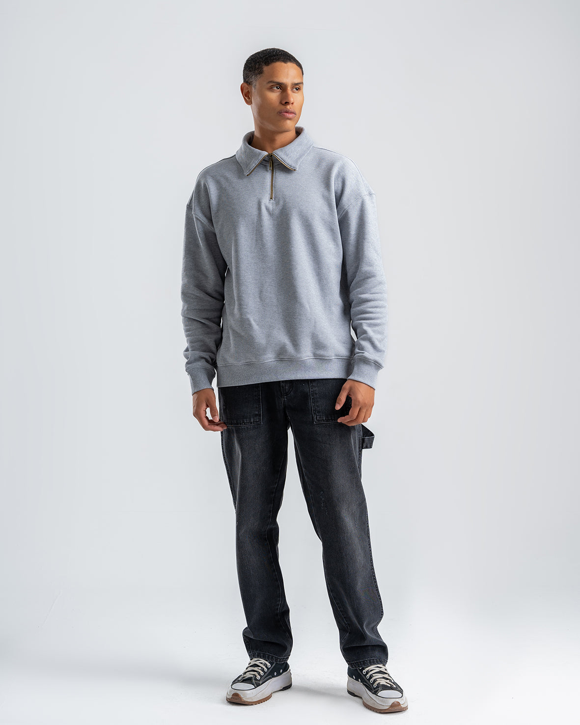 Gray Sweatshirt with zip-up collar