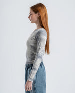 One-Shoulder Tie-Dye Top-gray