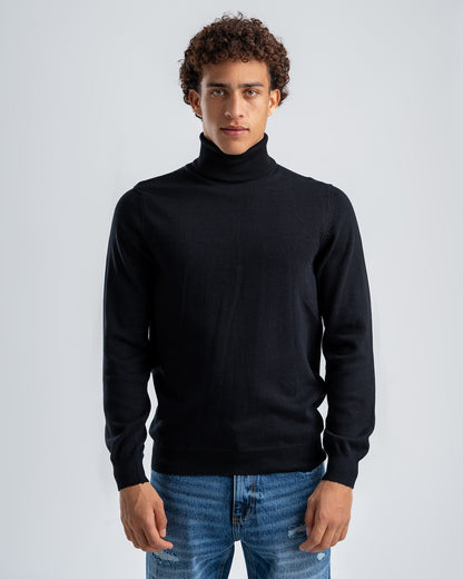 Men's Black Slim Fit Turtleneck Sweater