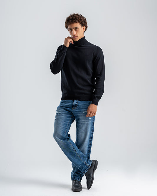 Men's Black Slim Fit Turtleneck Sweater