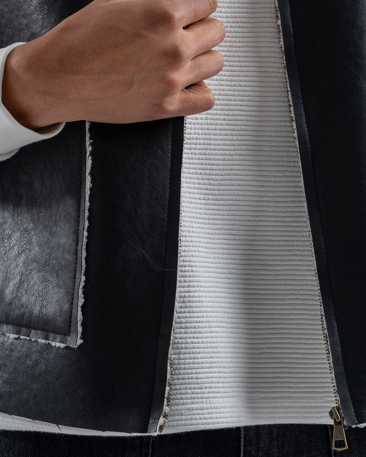 Men's Black Leather Vest With White Details