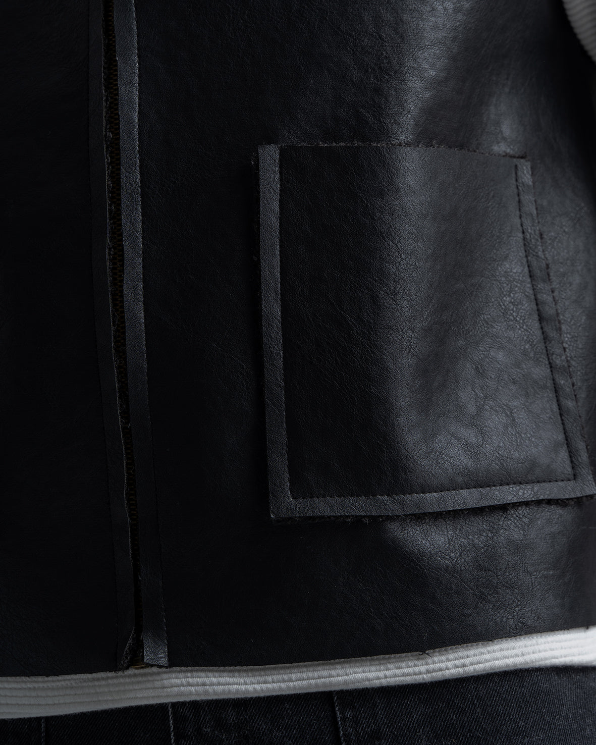 Men's Black Leather Vest With Black Details