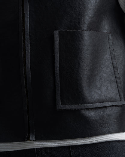 Men's Black Leather Vest With Black Details