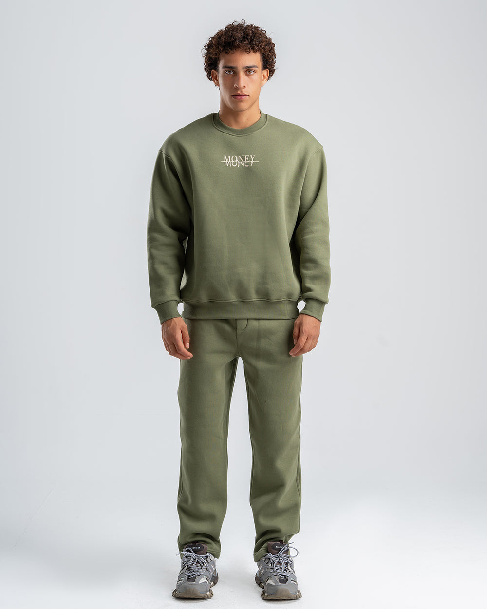 Men's Olive Basic Crew Neck Set