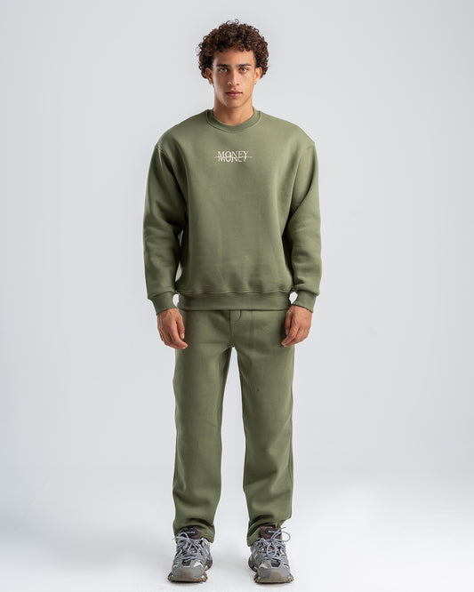 Men's Olive Basic Crew Neck Set
