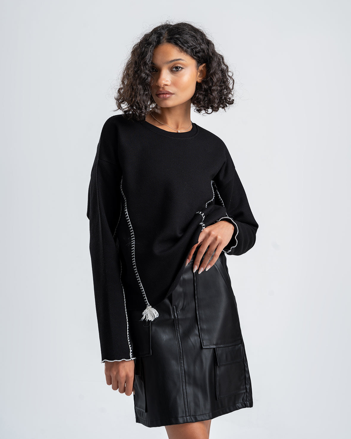 Black Blouse With stitch detail