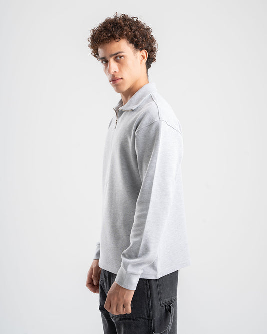 STRAIGHT FIT LIGHT GREY QUARTER-ZIP CASHMERE