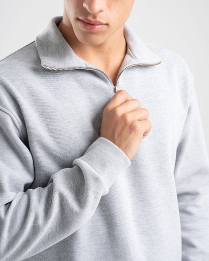 STRAIGHT FIT LIGHT GREY QUARTER-ZIP CASHMERE