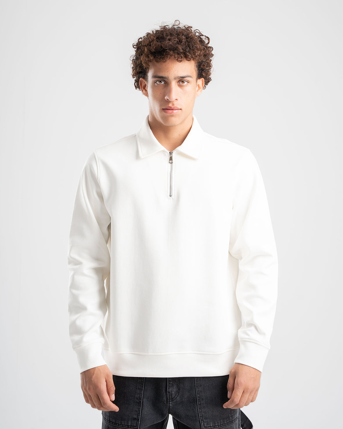 WHITE QUARTER-ZIP POLO