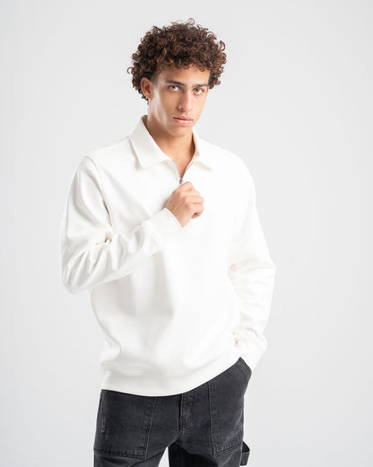 WHITE QUARTER-ZIP POLO