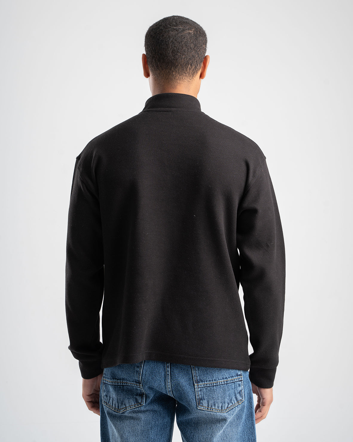 STRAIGHT FIT BLACK QUARTER-ZIP CASHMERE