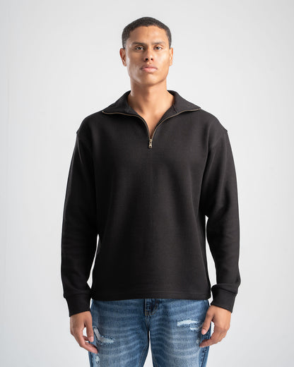 STRAIGHT FIT BLACK QUARTER-ZIP CASHMERE
