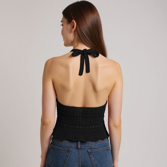 Crochet Halter Top – Black
