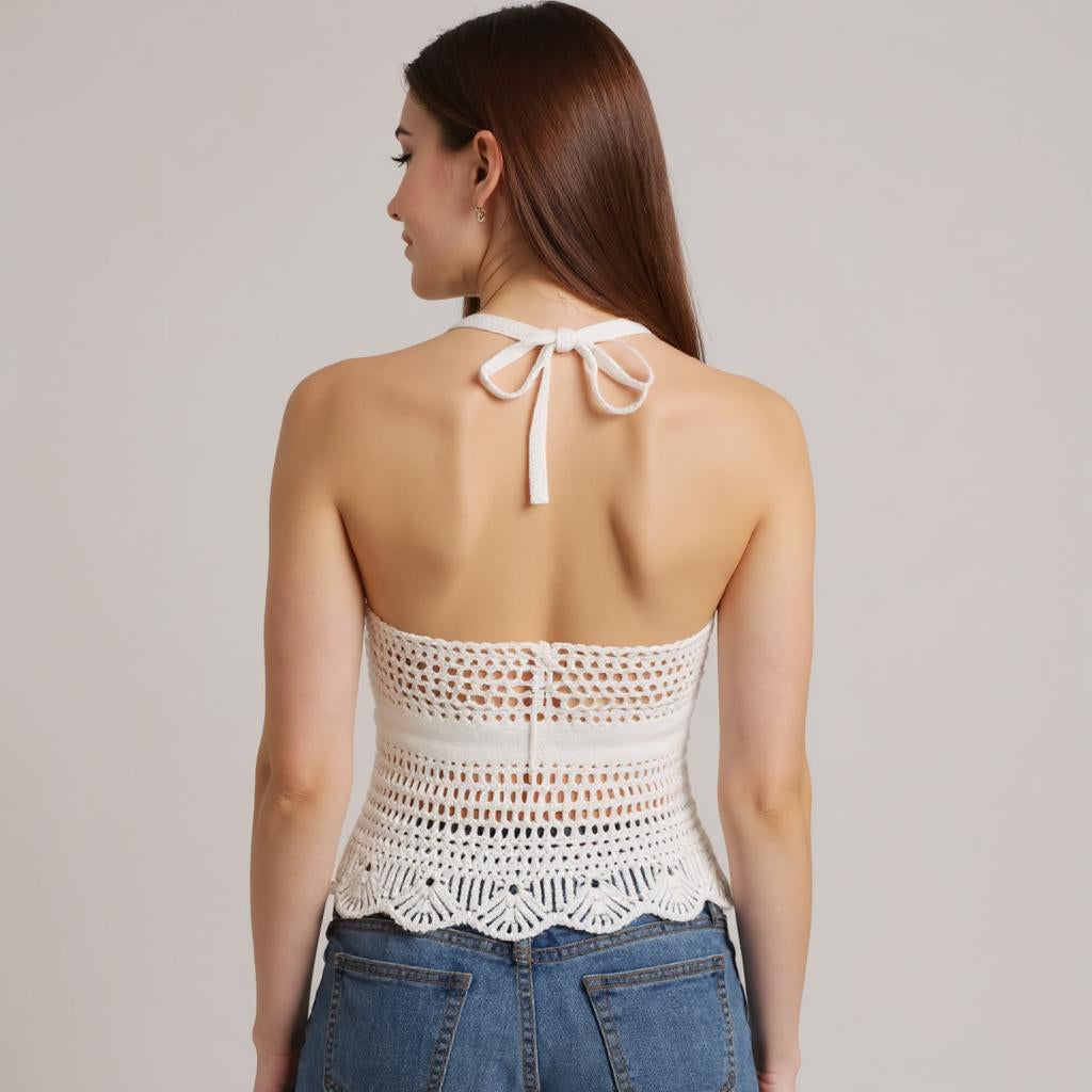 Crochet Halter Top – White