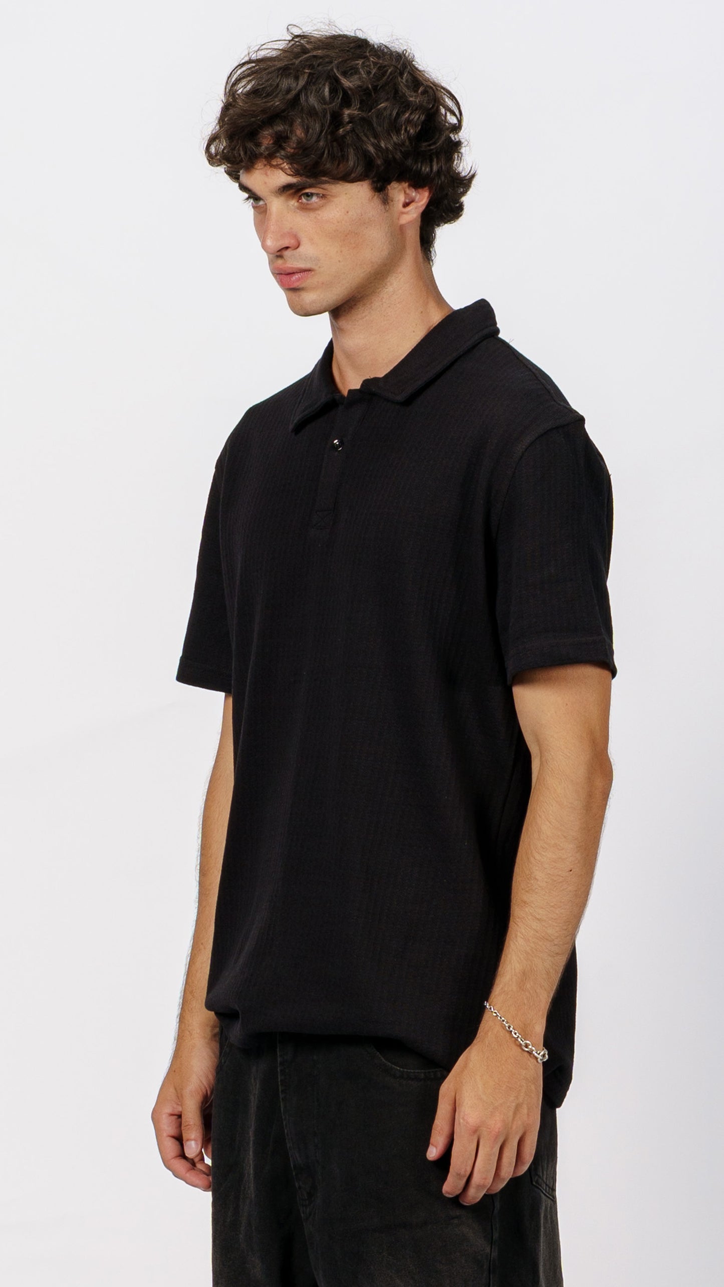 Button Down Black Polo T-Shirt