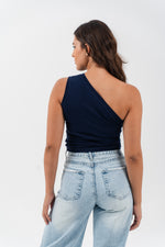 One Shoulder Basic Top - Navy