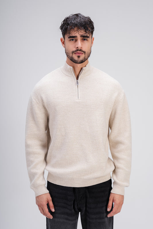 Quarter Zip Knit in Beige