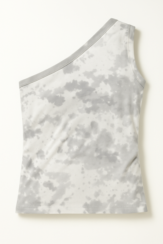 Tie Dye One Shoulder Shirt- Grey