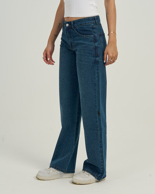 Women dark blue pants High Sparkle High-Rise Wide Leg Jeans