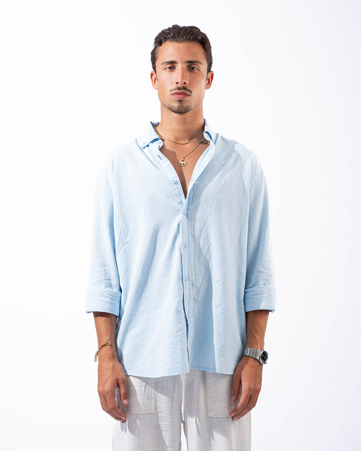 Unisex Sky Blue Linen Shirt