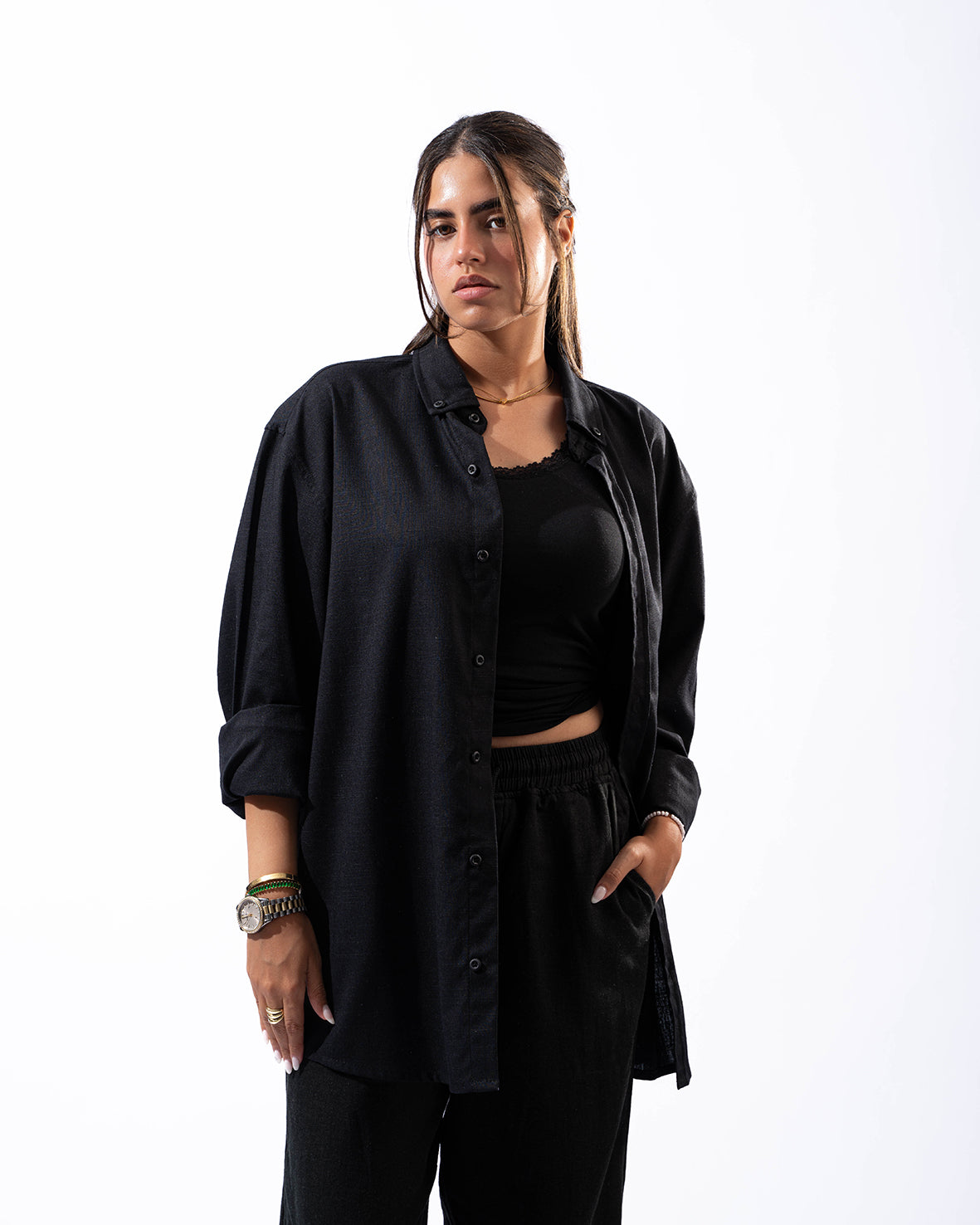 Unisex Black Linen Shirt