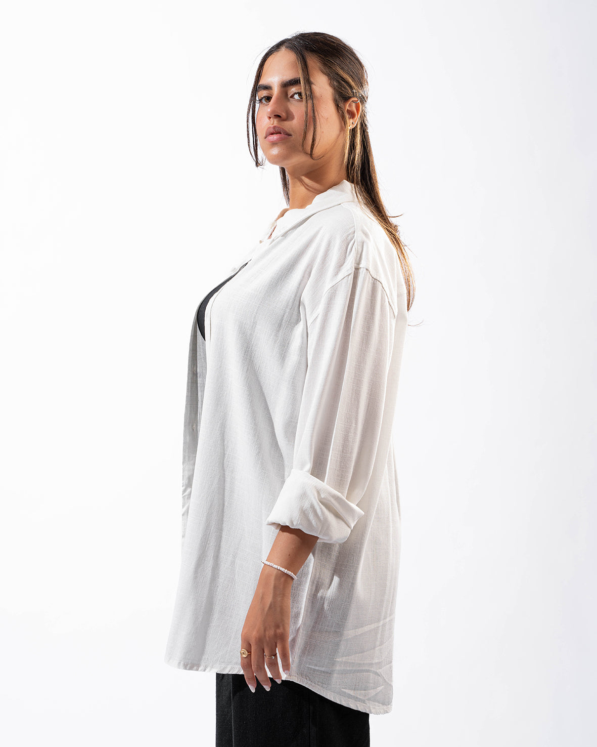 Unisex White Textured Linen Shirt long sleeve