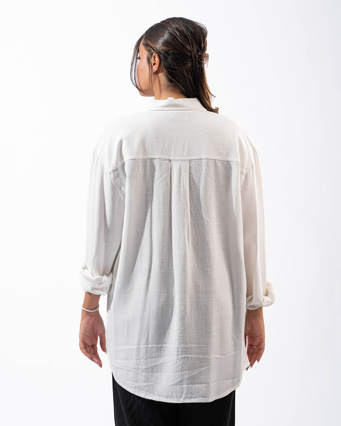 Unisex White Textured Linen Shirt long sleeve