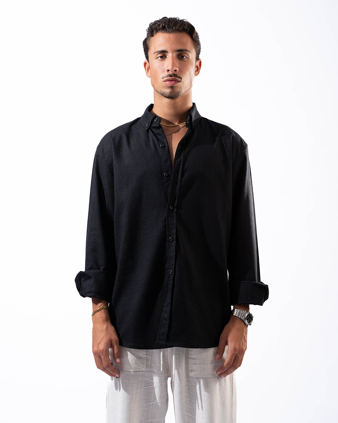 Unisex Black Linen Shirt