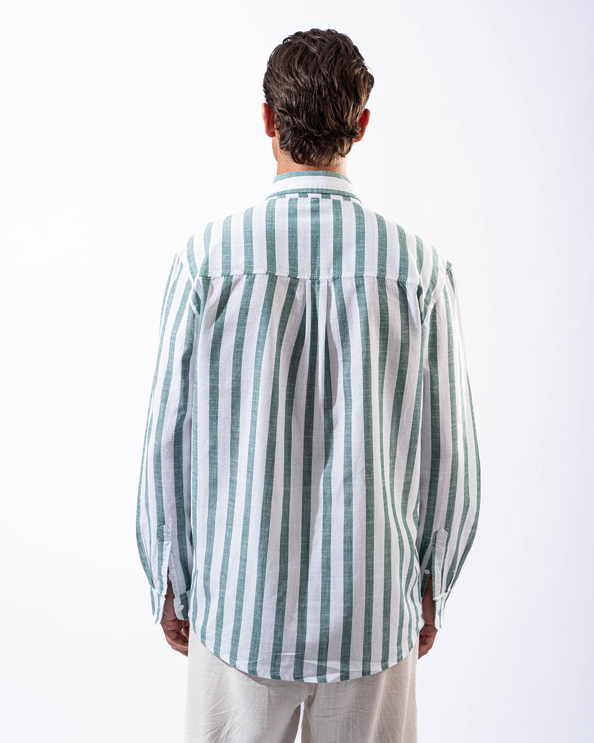 Unisex Green Stripped Linen Shirt long sleeve