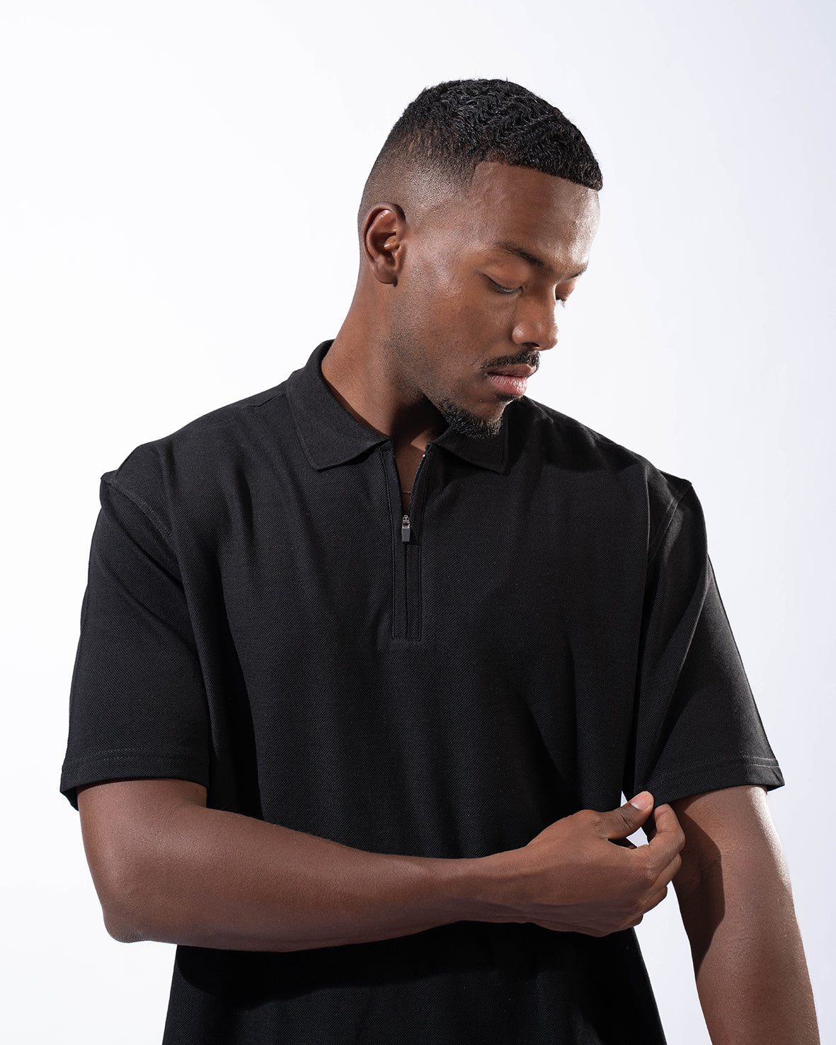 Black T-shirt Polo With Zipper