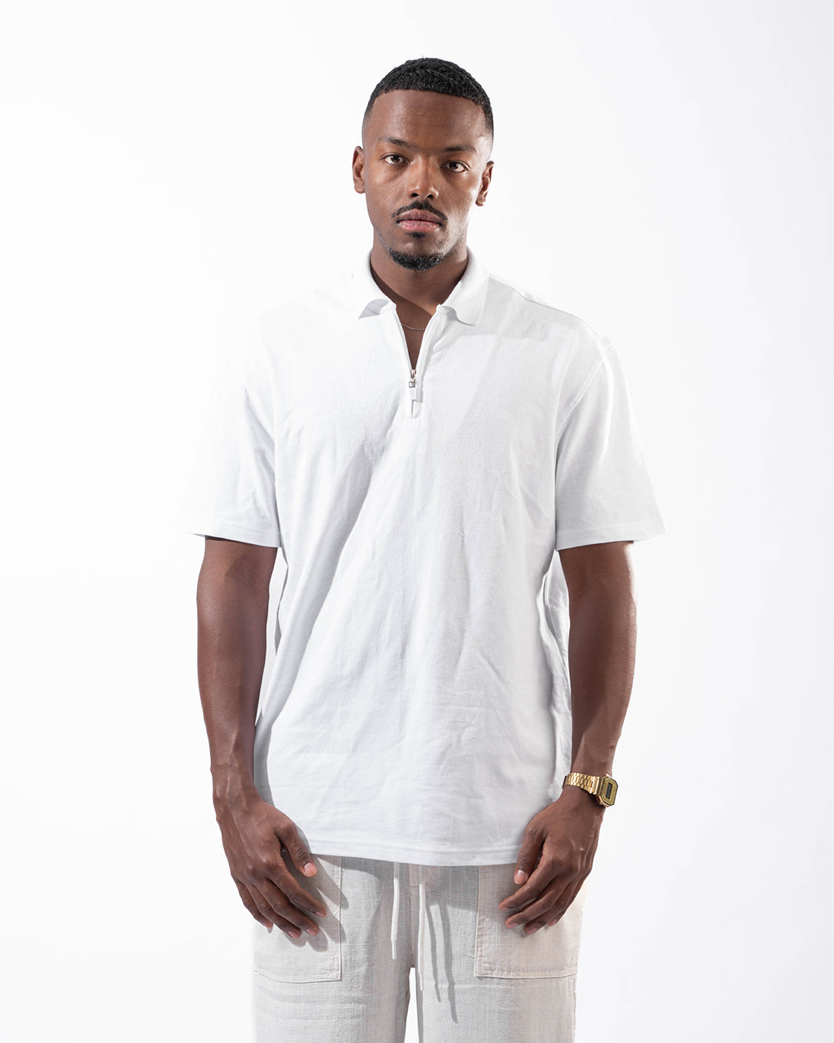 White T-shirt Polo With Zipper