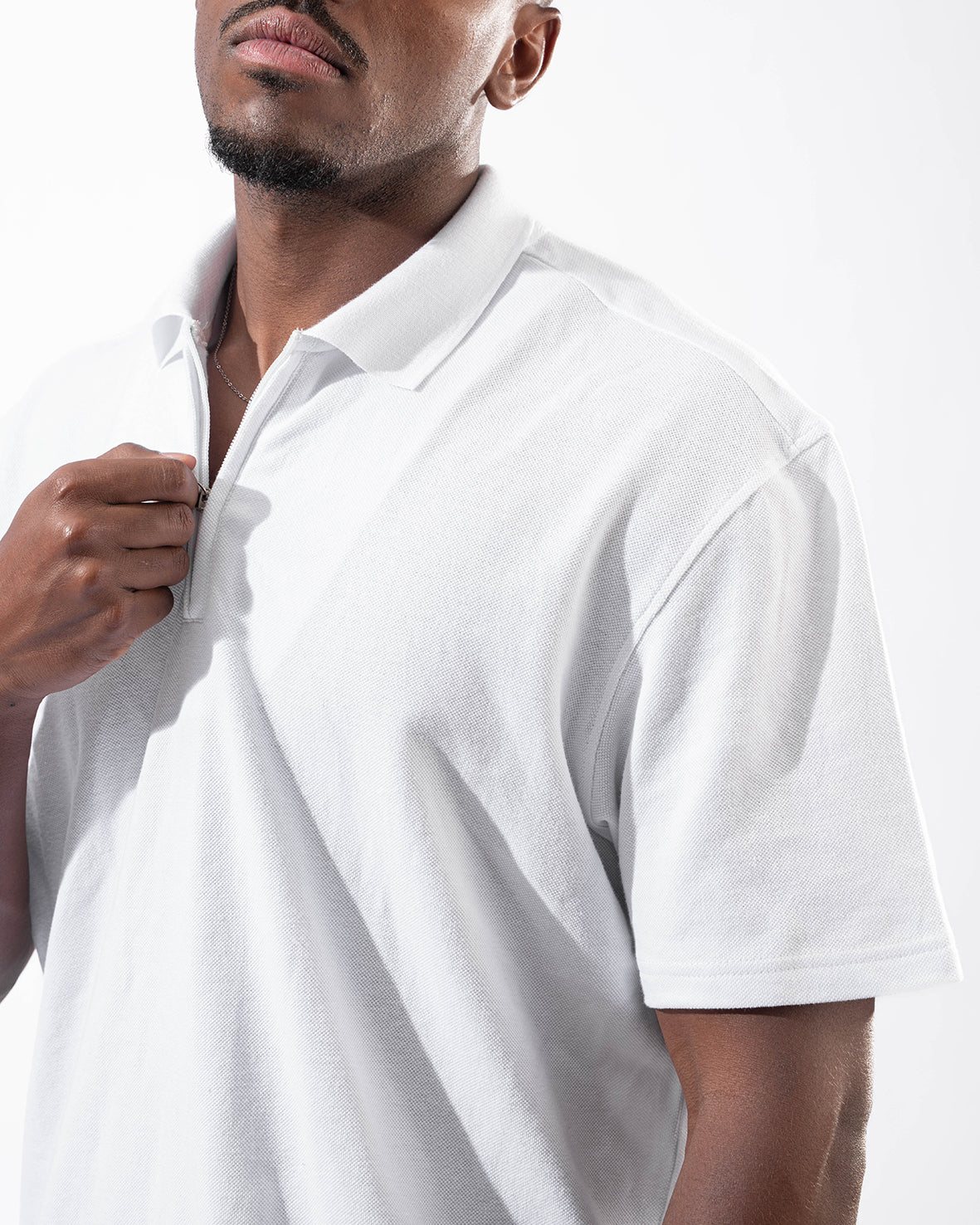 White T-shirt Polo With Zipper