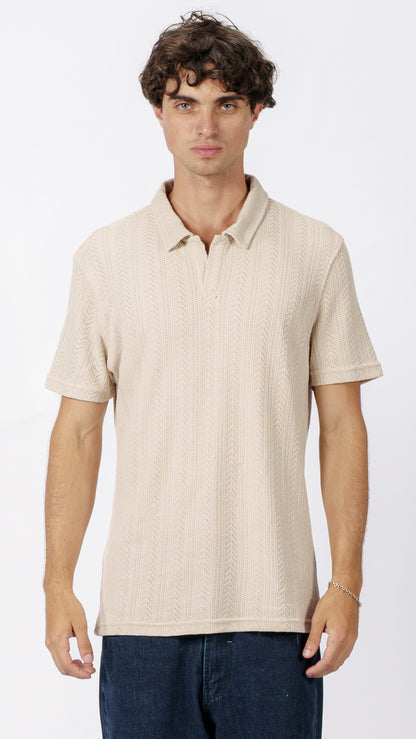 Beige polo T-shirt with a subtle pattern