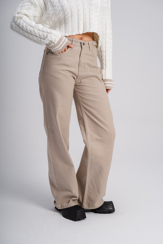 Wide, Modern  Beige Gabardine Pants