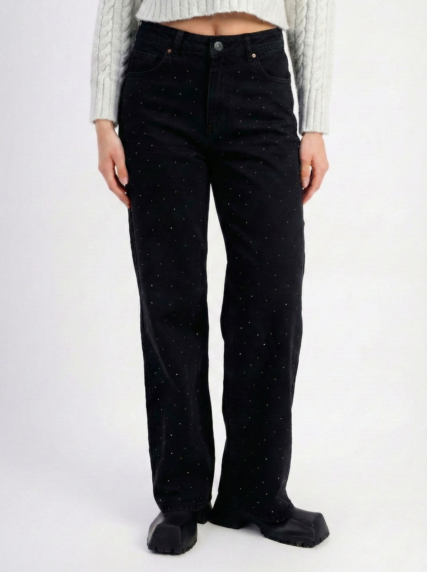 Women black pants High Sparkle High-Rise Wide Leg Jeans