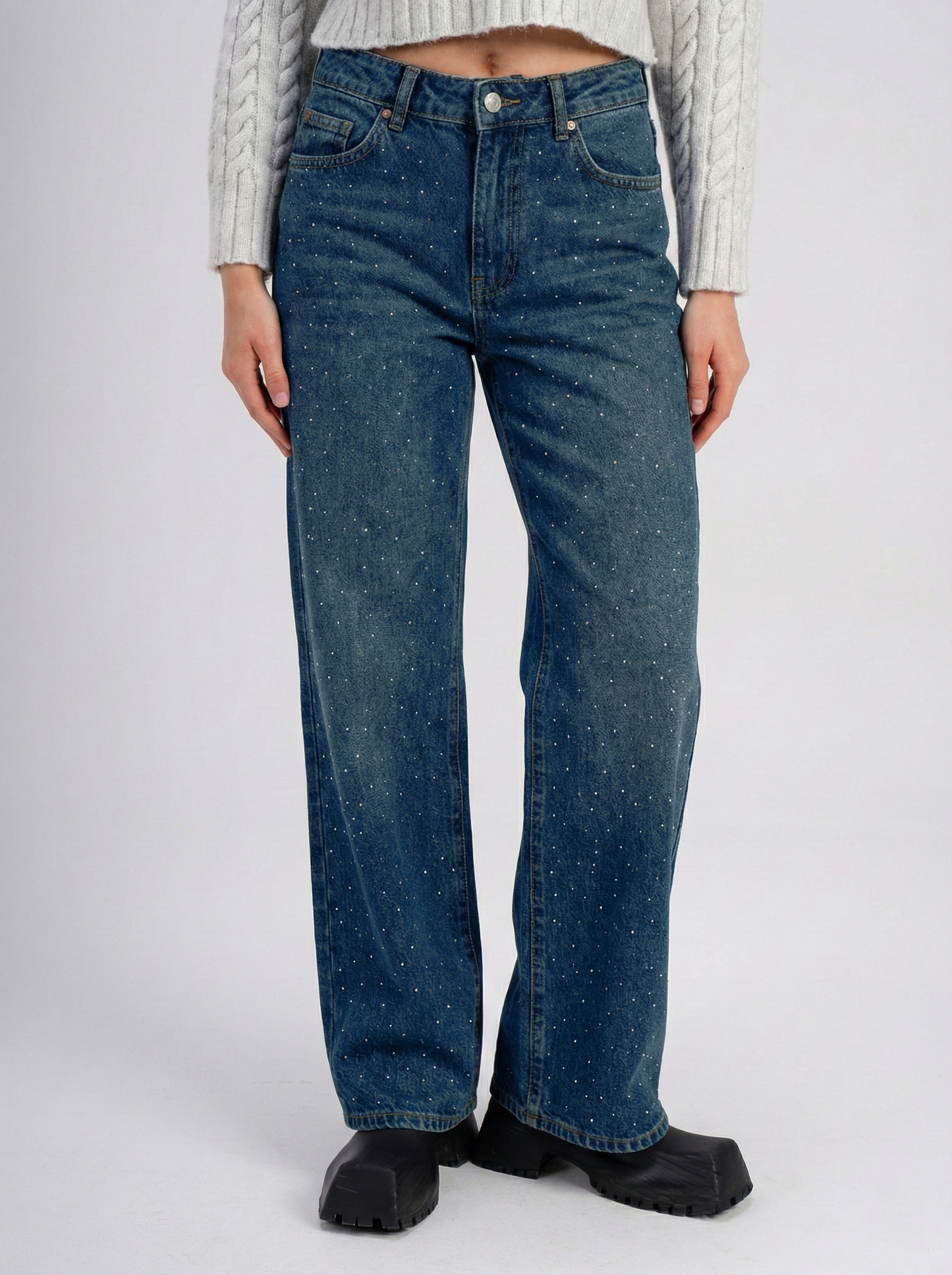 Women dark blue pants High Sparkle High-Rise Wide Leg Jeans