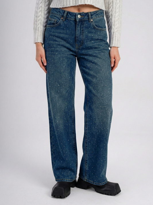 Women dark blue pants High Sparkle High-Rise Wide Leg Jeans
