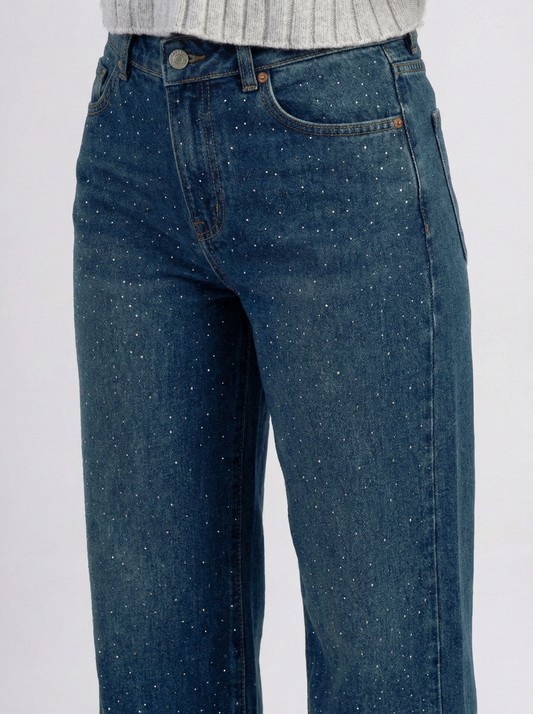 Women dark blue pants High Sparkle High-Rise Wide Leg Jeans