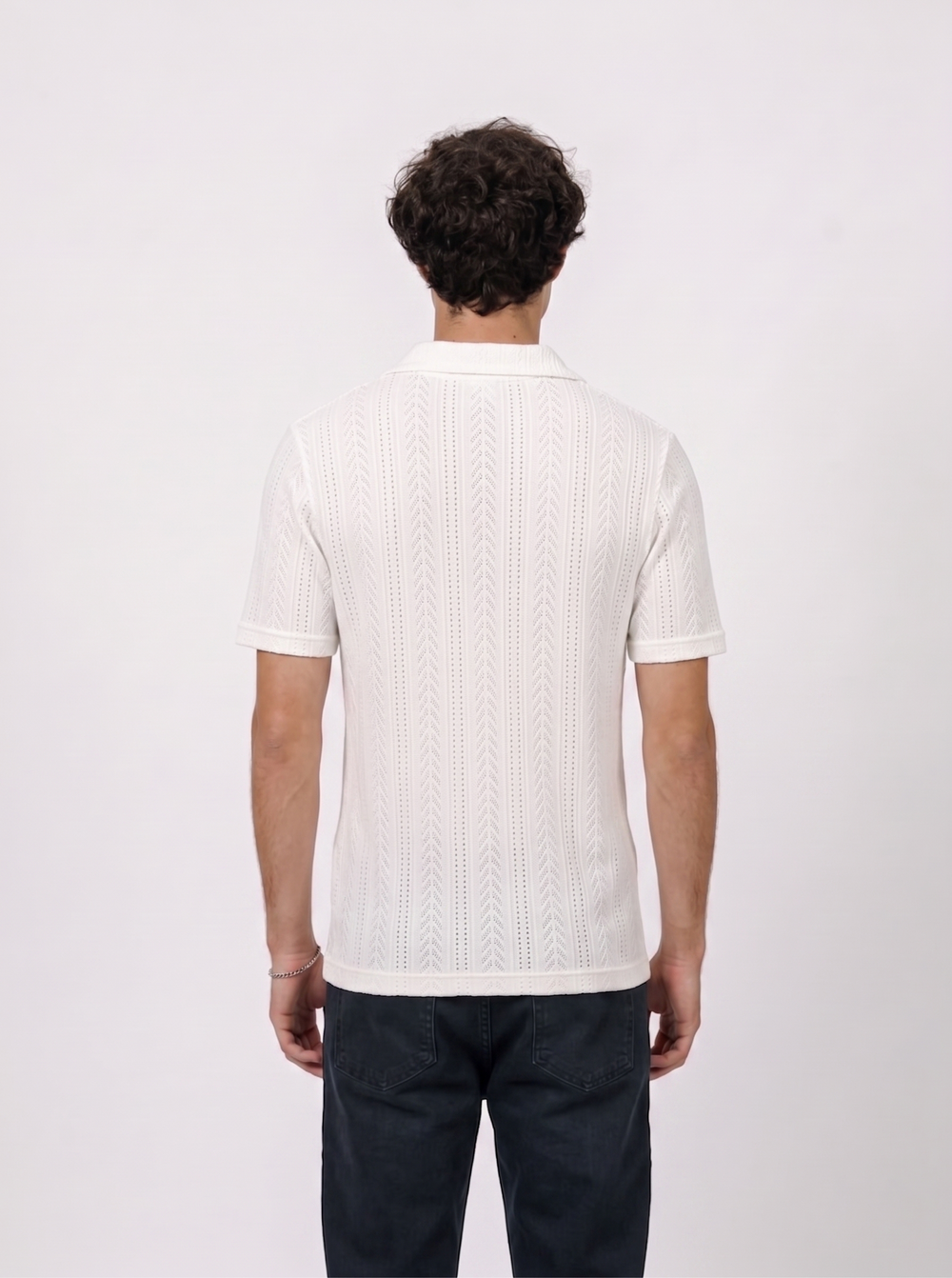 Beige polo T-shirt with a subtle pattern