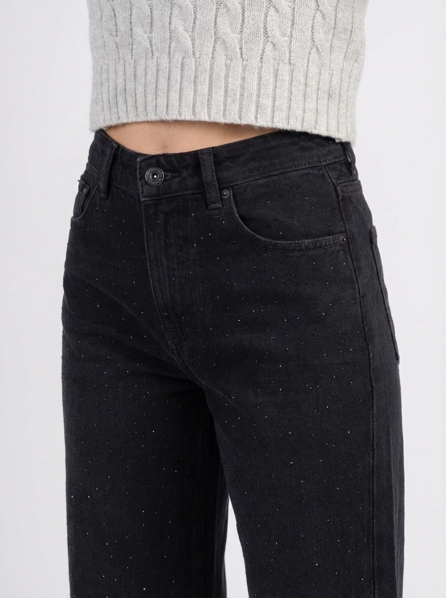 Women black pants High Sparkle High-Rise Wide Leg Jeans