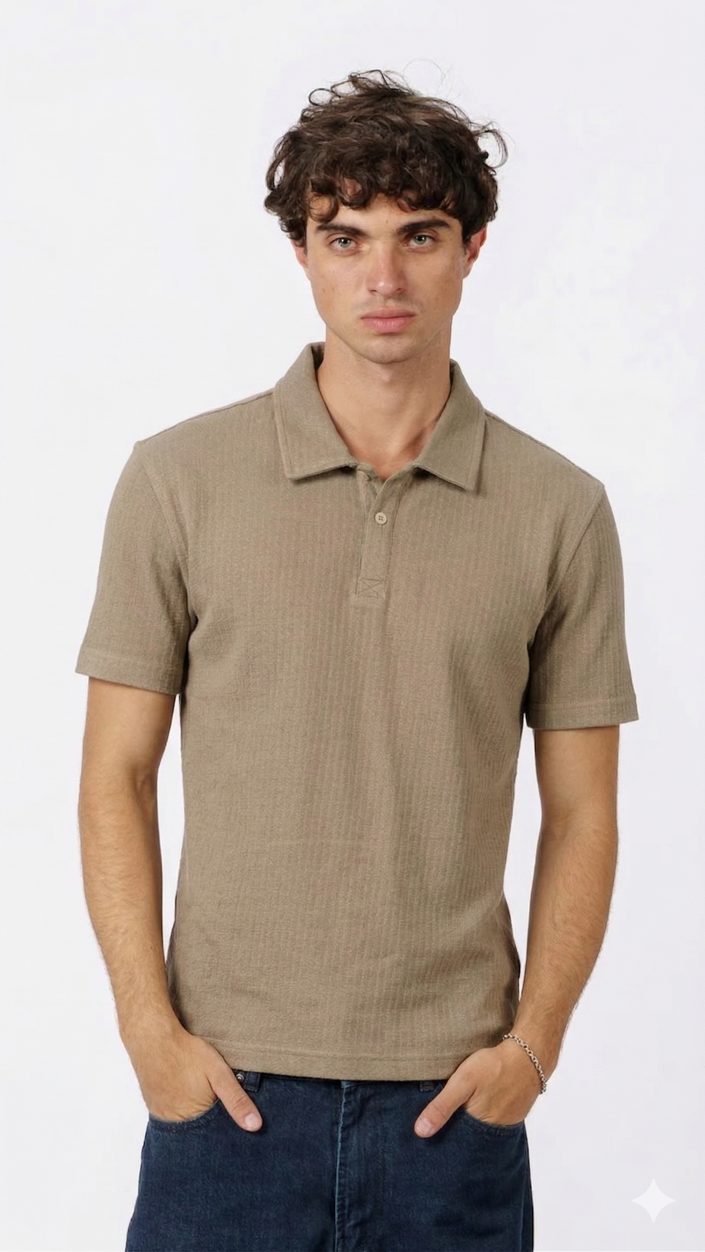 Button Down Beige Polo T-Shirt