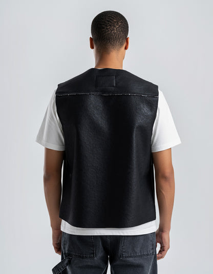 Men's Black Leather Vest With White Details