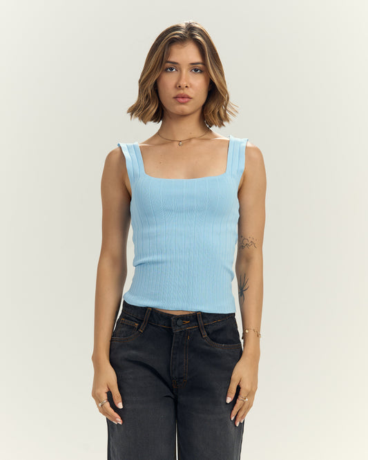 Sky Blue Ribbed Neck