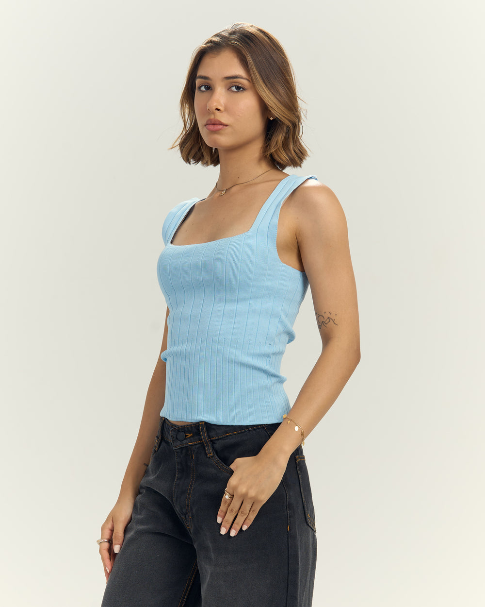 Sky Blue Ribbed Neck