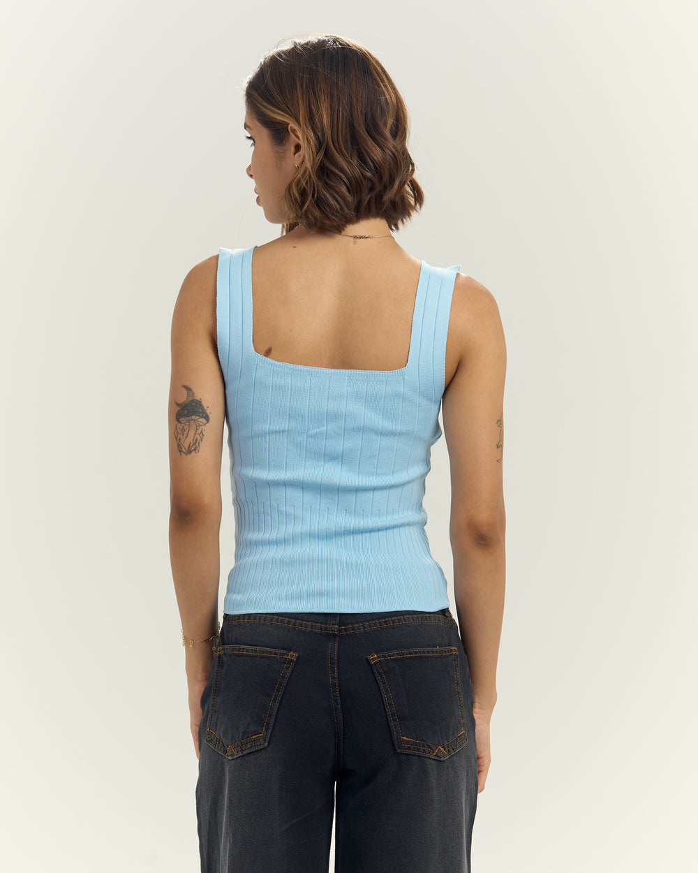 Sky Blue Ribbed Neck